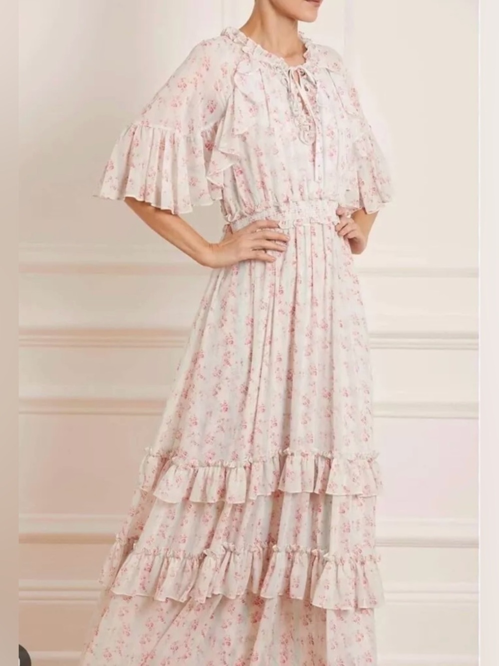 Needle & Thread Molly Blossom Maxi Dress Size 6 Floral Cottagecore Flowy